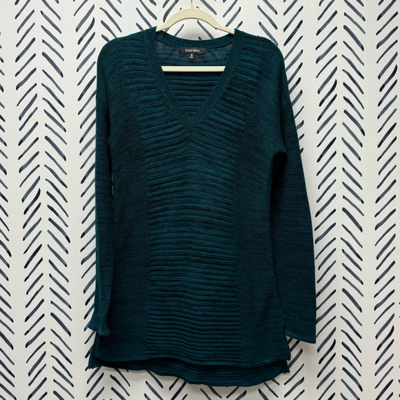 Ellen Tracy Teal & Black Tunic Length Sweater - M - Picture 1 of 4